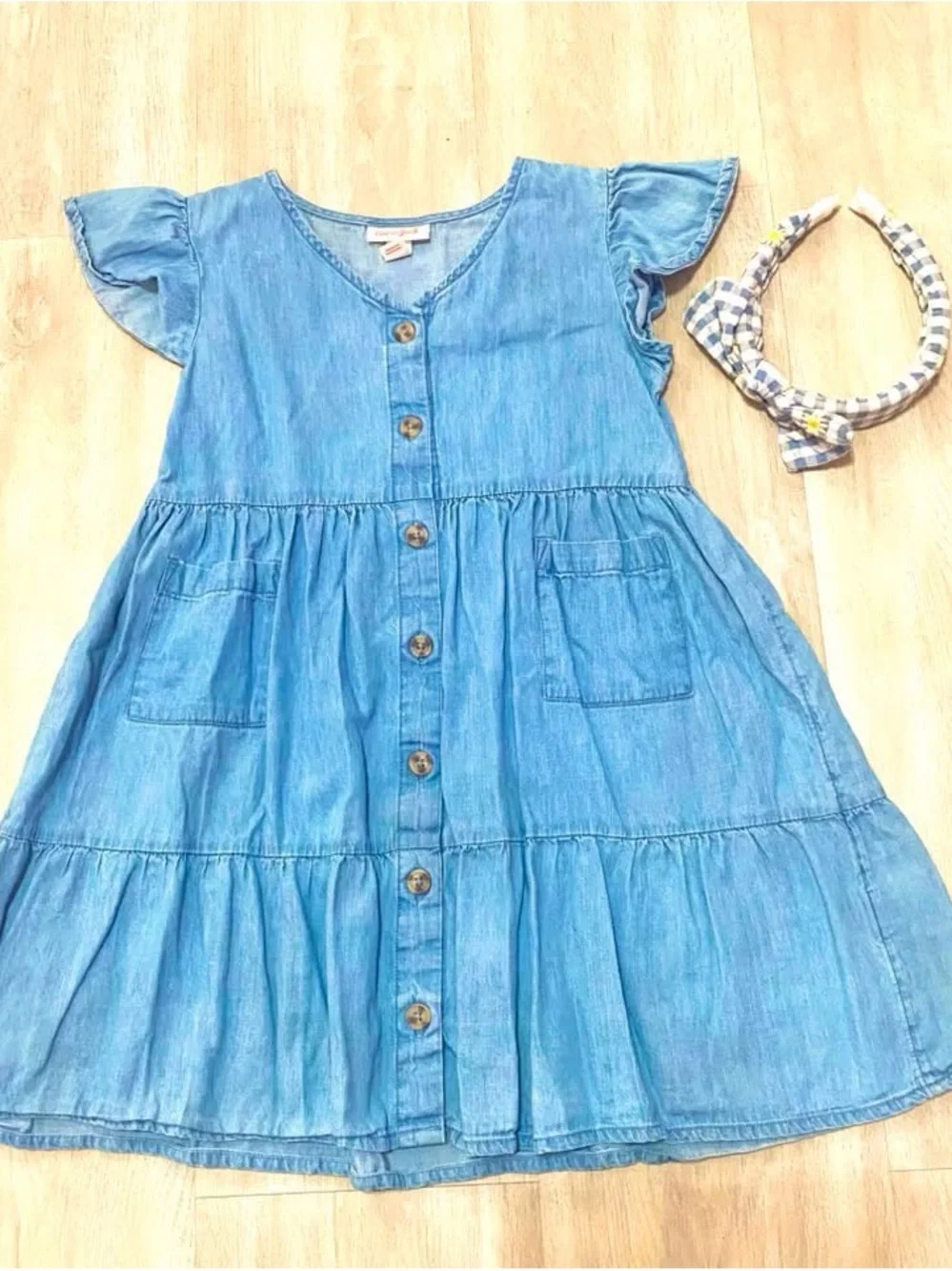 Cat & Jack Light Blue Button-Front Chambray Tiered Dress